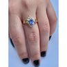 Floral Blue Dominant Tanzanite Ring in 14k Yellow Gold and Diamond Ring