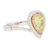 GIA 1.25CT Pear Cut Fancy Green Yellow Diamond 18K Tri-Colored Gold Bypass Ring