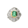 GIA 1.38 Carat Emerald Cut Colombian Emerald & Diamond Platinum Ballerina Ring