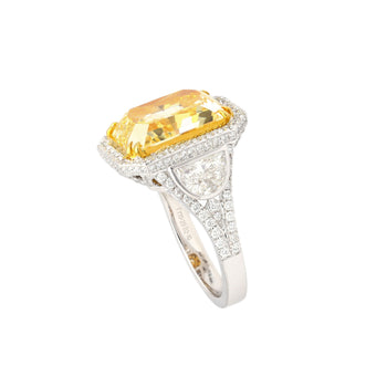 GIA Cert. 10.20 Carat Radiant Fancy Intense Yellow & Half Moon Cut Diamond Ring – Assay Jewelers