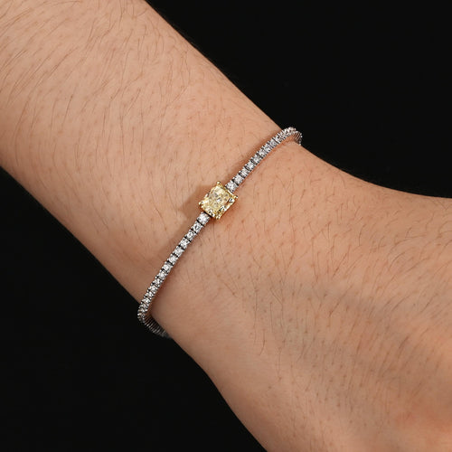 GIA Cert. 2.65 Carat Yellow Diamond Center 18K Tennis Bracelet