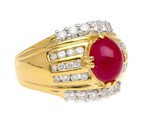 GIA Cert. 3.93 Carat No Heat Ruby & Diamond Vintage Cocktail Ring