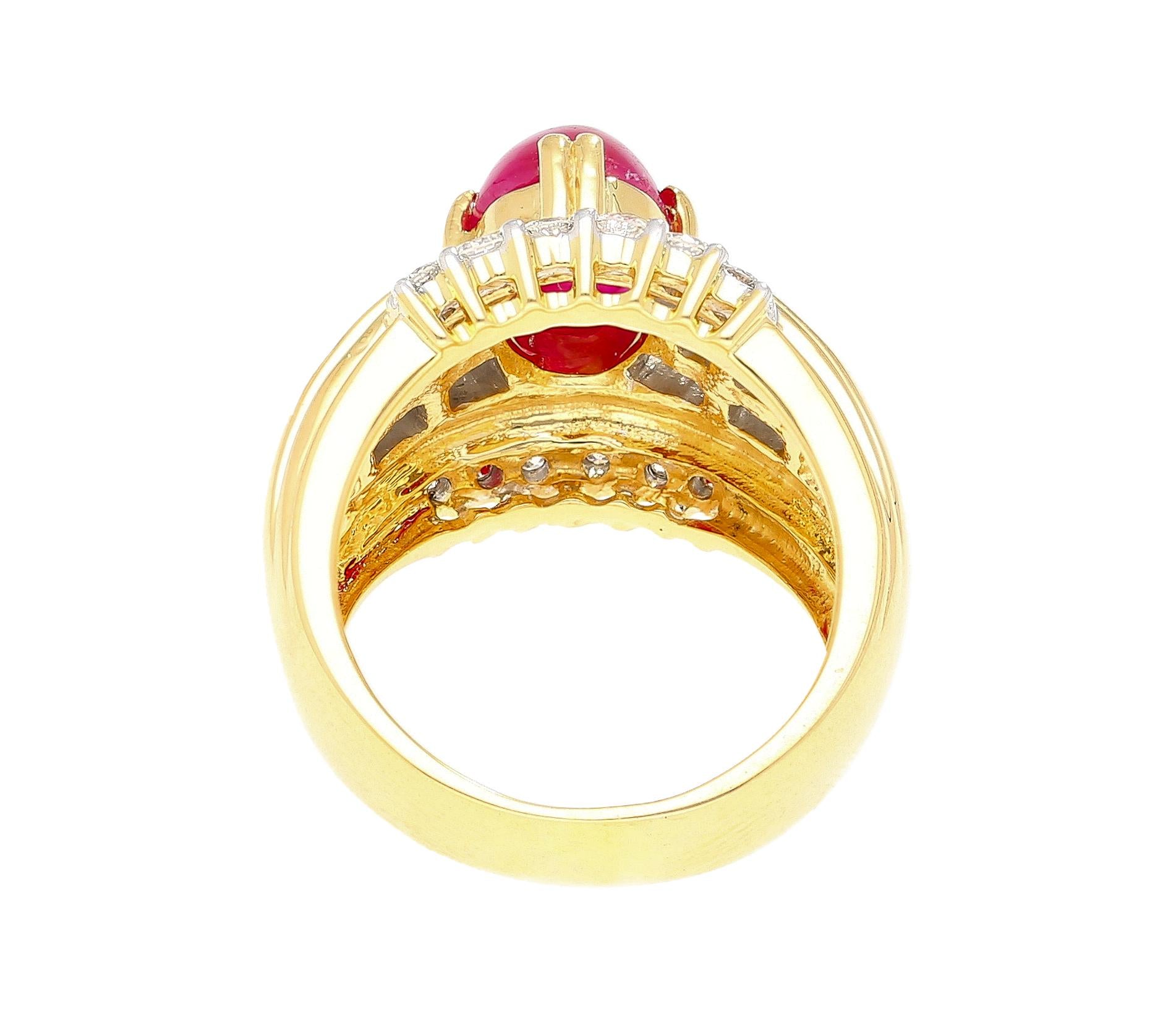 GIA Cert. 3.93 Carat No Heat Ruby & Diamond Vintage Cocktail Ring
