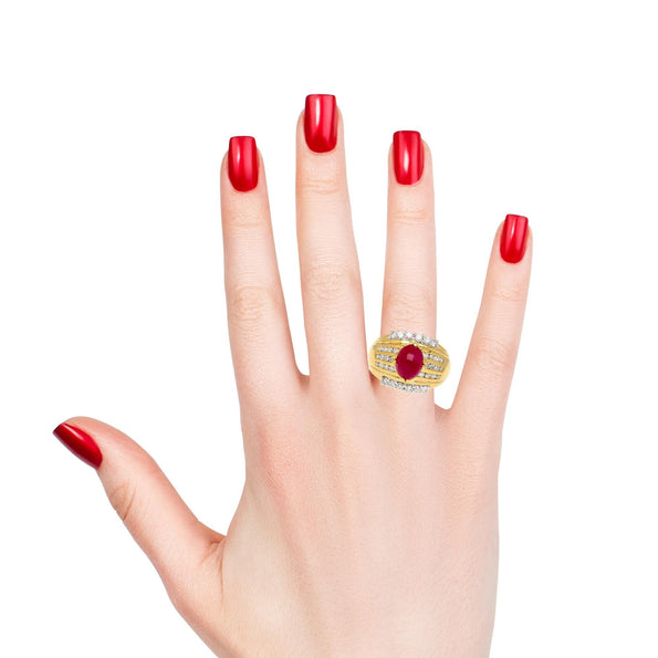 GIA Cert. 3.93 Carat No Heat Ruby & Diamond Vintage Cocktail Ring