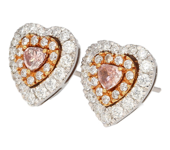 GIA Certified 0.45 Carat Heart Pink Diamond Platinum 18K Rose Gold Stud Earrings