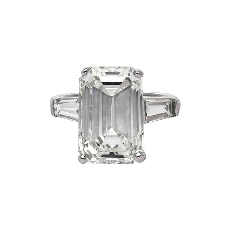 GIA Certified 10.03 Carat Emerald Cut J/VS1 Diamond Platinum Three Stone Ring