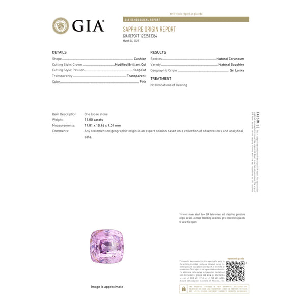 GIA Certified 11 Carat Bubble Gum Pink Sapphire Cushion Cut Ceylon Loose Stone