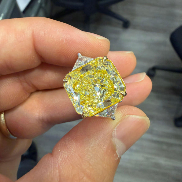 GIA Certified 13.03 Carat Flawless Radiant Fancy Yellow Diamond Ring