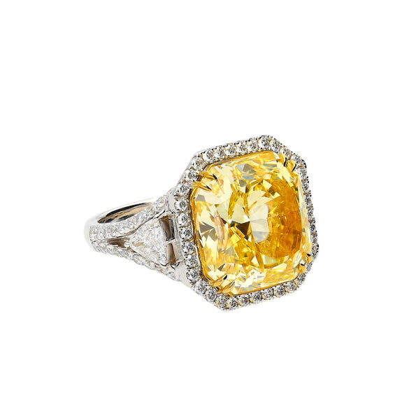 GIA Certified 13.14 Carat Fancy Intense Yellow Diamond VVS1 Halo 18K Ring