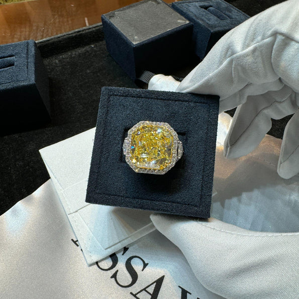GIA Certified 13.14 Carat Fancy Intense Yellow Diamond VVS1 Halo 18K Ring