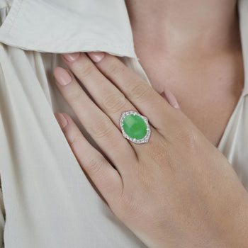 Bague en jadéite de jade grade A de 14,68 carats certifiée GIA, avec diamant en or 18K – Assay Jewelers