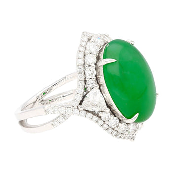Bague en jadéite de jade grade A, certifiée GIA, 14,68 carats, avec diamant, en or 18K – Assay Jewelers