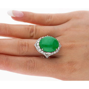 GIA certifiée Bague en jade jadéite grade A de 14,68 carats avec diamant en or 18K – Assay Jewelers