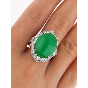 Bague en jade jadéite grade A de 14,68 carats avec diamant en or 18K, certifiée GIA – Assay Jewelers