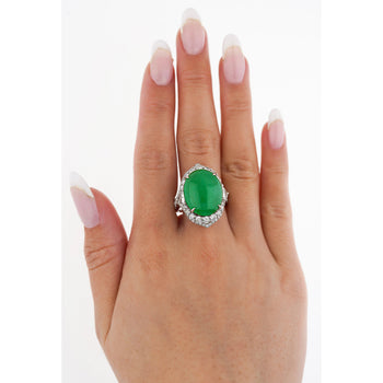 Bague en jadéite de jade grade A de 14,68 carats certifiée GIA avec diamant en or 18K – Assay Jewelers
