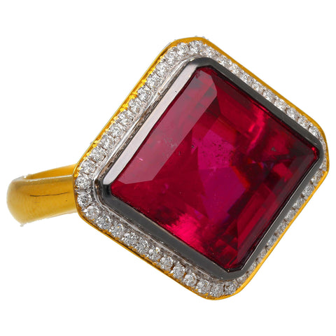 GIA Certified 17.16 Carat Lozenge Cut Rubellite Red Tourmaline Ring