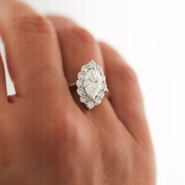 GIA Certified 1.55 Carat G/VS1 Marquise Diamond Halo 18K Engagement Ring