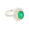 GIA Certified 1.76 carat Minor Oil Oval Colombian Emerald & Diamond Halo Ring in 18K