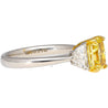 GIA Certified 2 Carat Fancy Vivid Yellow Radiant Cut Diamond 3-Stone Ring With Half Moon Diamond Side Stones