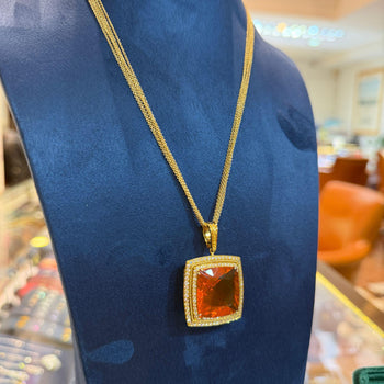 GIA Certified 20.61 Carat Orange Opal 18K Gold Diamond Pendant Necklace – Assay Jewelers
