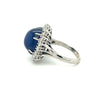 GIA Certified 25 Carat Cabochon Blue Sapphire & Diamond Halo Ring in Platinum