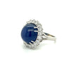 GIA Certified 25 Carat Cabochon Blue Sapphire & Diamond Halo Ring in Platinum