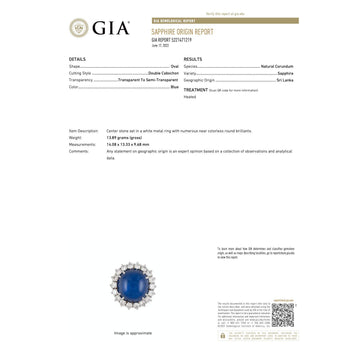 Bague halo en platine en saphir bleu cabochon 25 carats et diamants, certifiée GIA – Assay Jewelers