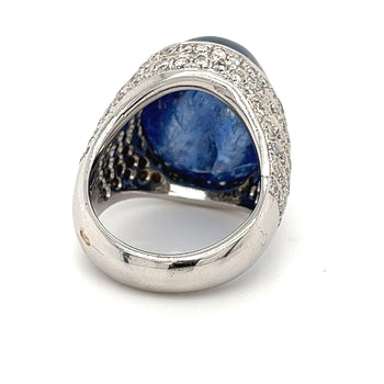 Bague cocktail en saphir bleu taille cabochon de 26 carats certifiée GIA – Assay Jewelers