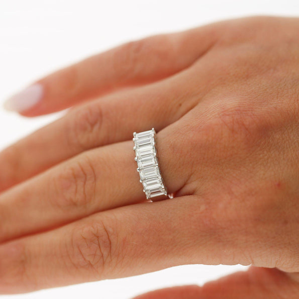 GIA Certified 2.19 Carat Emerald Cut Diamond Channel 18K White Gold Wedding Band