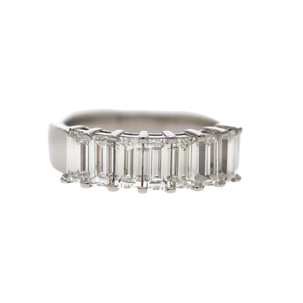 GIA Certified 2.19 Carat Emerald Cut Diamond Channel 18K White Gold Wedding Band