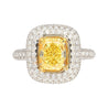 GIA Certified 2.35 Fancy Yellow Diamond Ring With 1.0 CTW Diamond Cluster in 18K White Gold