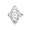 GIA Certified 2.38 Carat Marquis-Cut, H Color, Si1 Clarity Diamond set in 18k white gold and diamond halo ring