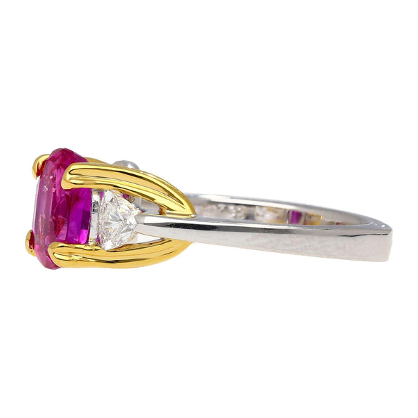 GIA Certified 2.42 Carat Purplish Pink Sapphire & Diamond Three Stone Ring