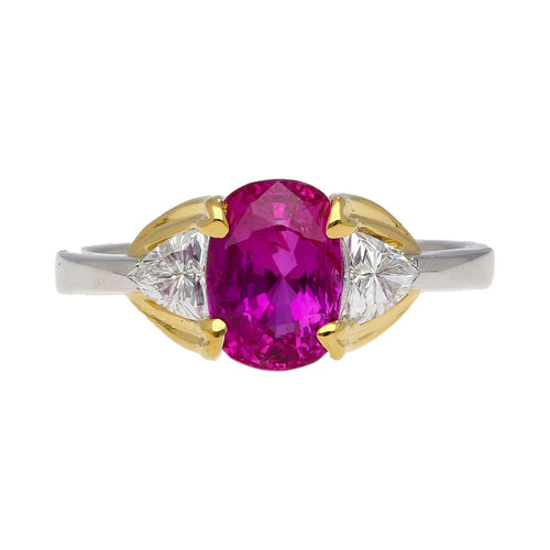 GIA Certified 2.42 Carat Purplish Pink Sapphire & Diamond Three Stone Ring