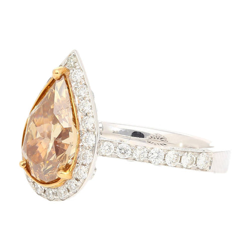 GIA Certified 2.53 Carat Pear Cut Brown Diamond Halo Pave Engagement Ring