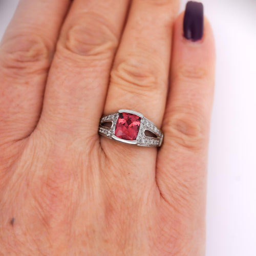 GIA Certified 3 Carat No Heat Red Spinel & Diamond Cocktail Platinum Ring