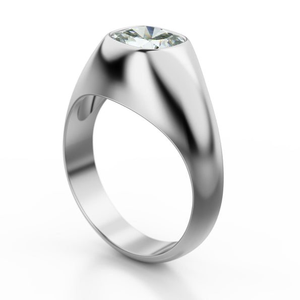 GIA Certified 3.01 Carat E/VS1 Cushion Cut Diamond Mens Solitaire Bezel Ring