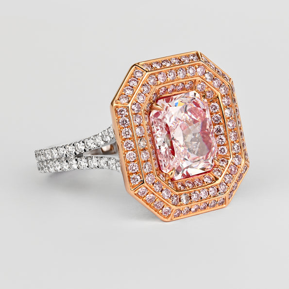 GIA Certified 3.48 Carat Radiant Cut Light Pink Diamond Ring in 18K White Gold