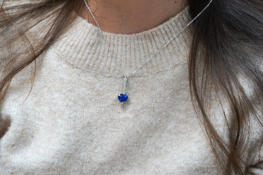 GIA Certified 3.5 Carat Heart Blue Sri Lanka Sapphire Diamond 18K Drop Pendant