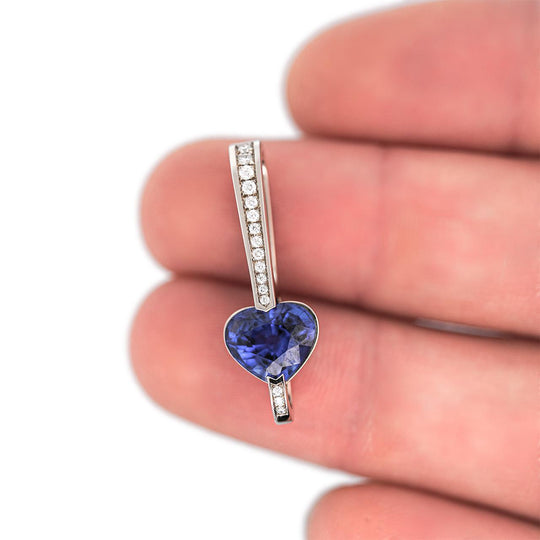 GIA Certified 3.5 Carat Heart Blue Sri Lanka Sapphire Diamond 18K Drop Pendant