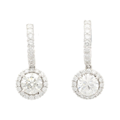 GIA Certified 3.7 Carat TW Natural Diamond Latch Back Dangle-Drop Earrings in 18K