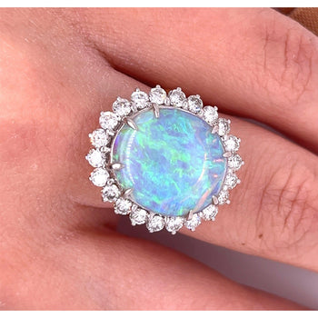 GIA Certified 4.09-carat White Opal and Diamond Halo in Platinum and Gold Ring – Assay Jewelers