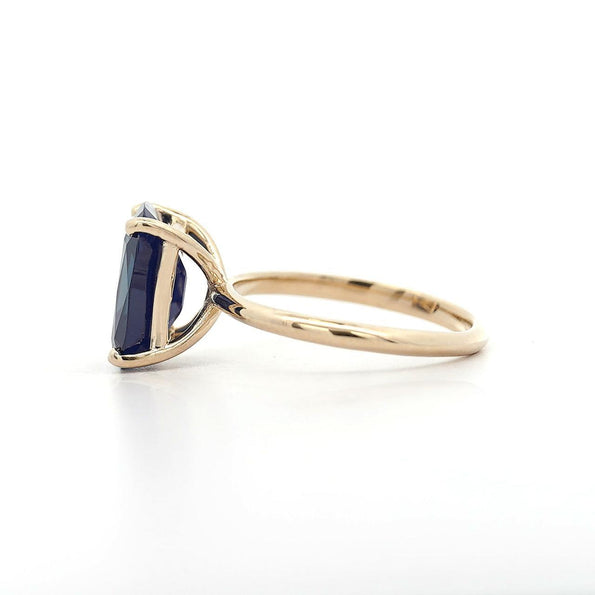 GIA Certified 5.11 Carat Cushion Blue Sapphire 14K Yellow Gold Solitaire Ring
