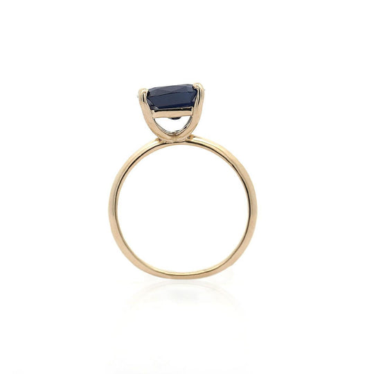 GIA Certified 5.11 Carat Cushion Blue Sapphire 14K Yellow Gold Solitaire Ring