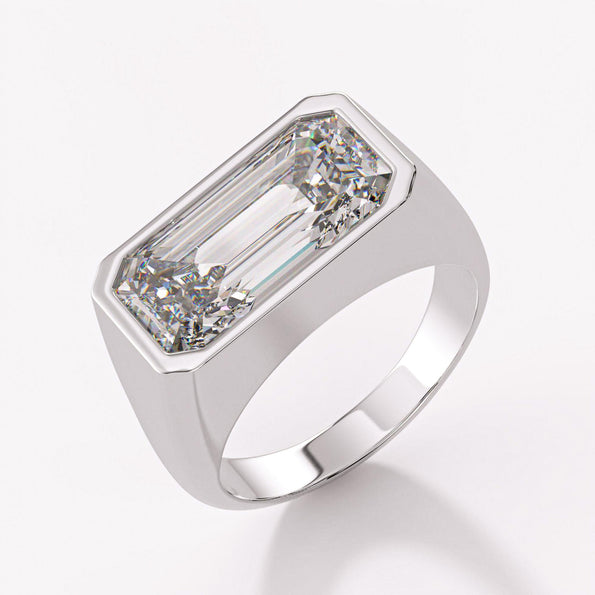 GIA Certified 5.36 Carat Emerald Cut Diamond East West Bezel Unisex Ring