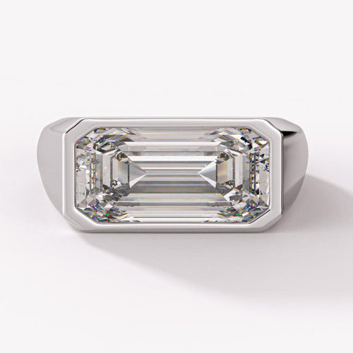 GIA Certified 5.36 Carat Emerald Cut Diamond East West Bezel Unisex Ring