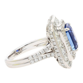 GIA Certified 6 Carat Emerald Cut No Heat Burma Blue Sapphire & Diamond Ring – Assay Jewelers
