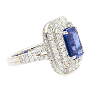 GIA Certified 6 Carat Emerald Cut No Heat Burma Blue Sapphire & Diamond Ring – Assay Jewelers