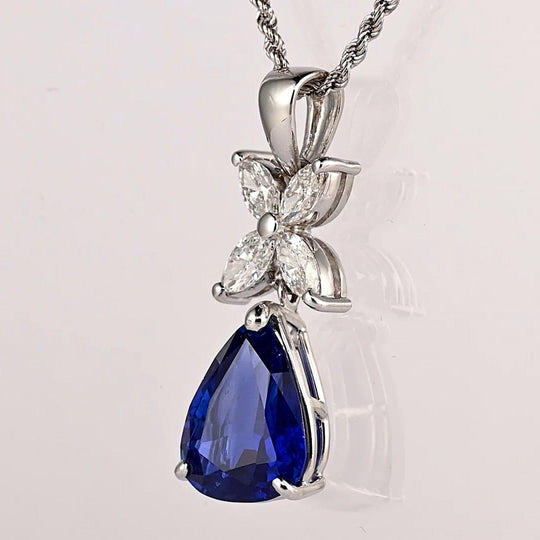 GIA Certified 6.82 Carat Pear Cut No Heat Blue Sapphire Drop Pendant Necklace