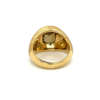 GIA Certified Cushion Cut Brown Chrysoberyl Mens Ring With Matte Textured Gold Finish and Diamond Side Stones – Assay Jewelers